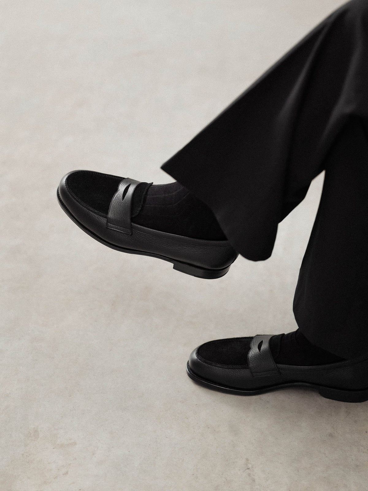 The Penny Loafer - Black Grain & Black Suede